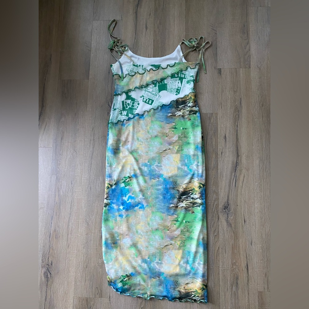 Abstract Green and Blue Midi Dress